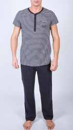 Мужской пижамный комплект в полоску (Размер: XL) (Цвет: темно-синий)