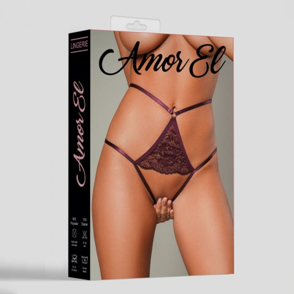 Трусики с доступом Amor El Plum, кружевные, сливовый, M