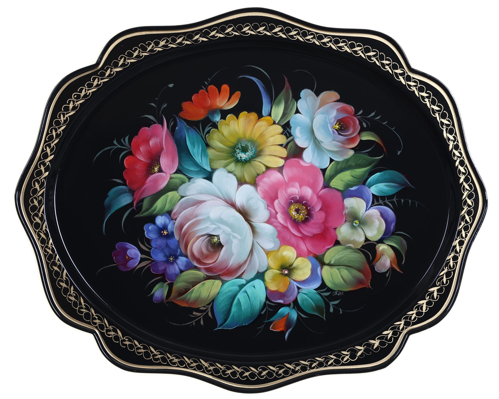 Жостовский поднос декоративный, размер 38х30 см (A15), металлический