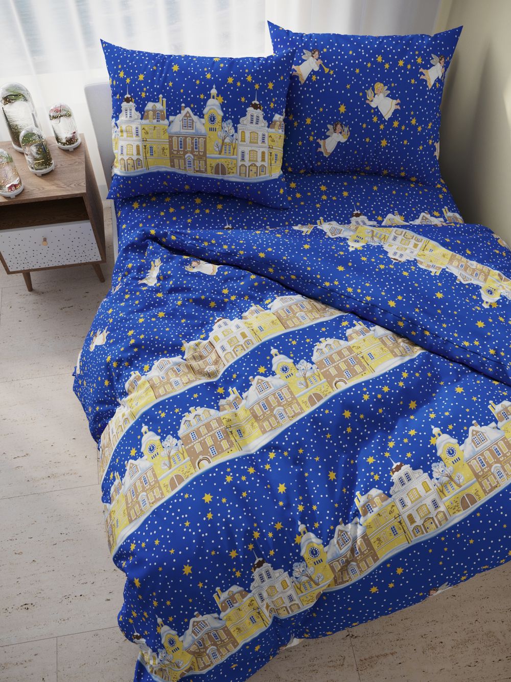 Простынь на резинке перкаль Сказка "Ангелы" 90x200 см