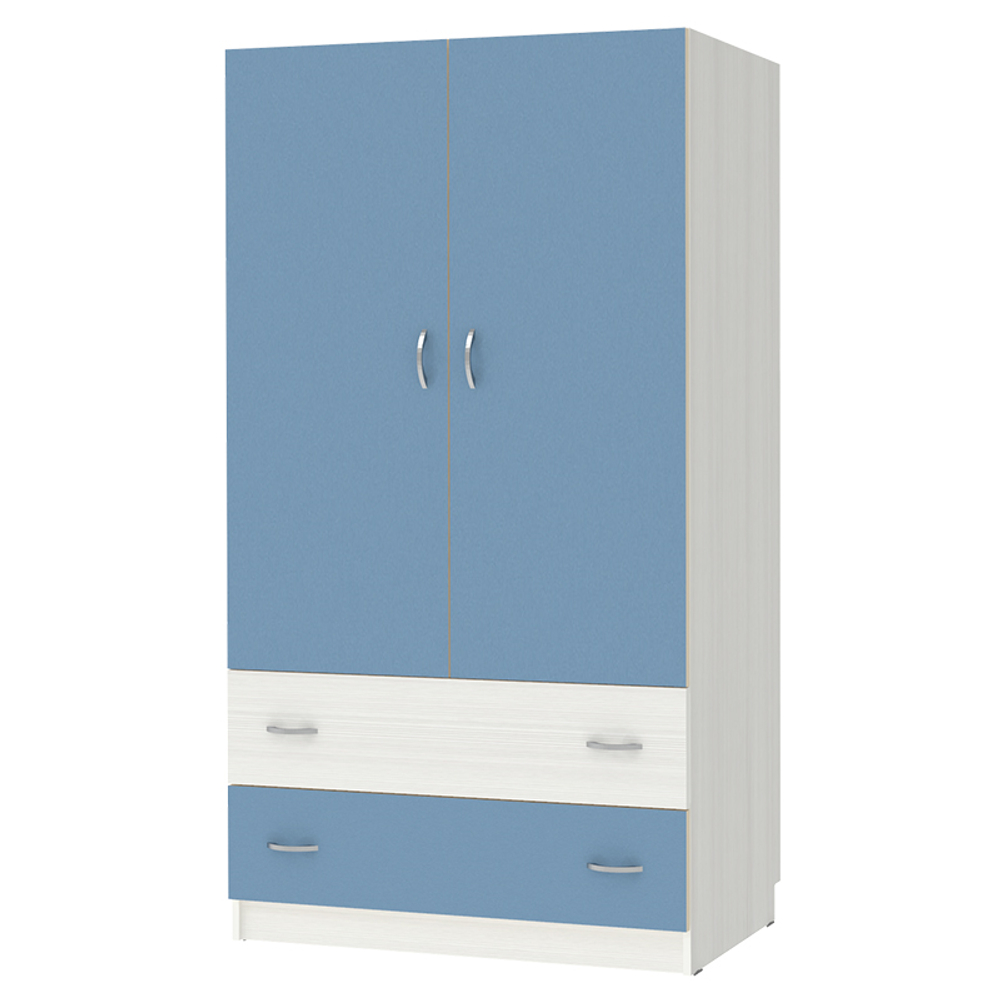Шкаф 2-х створчатый КарИВи Кадет Белое Дерево Светло-синий, голубой