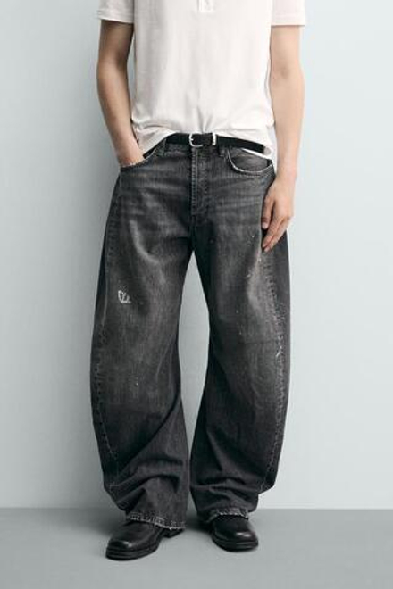ZARA ДЖИНСЫ BARREL FIT С ДЕКОРАТИВНЫМИ ШВАМИ, УГОЛЬНЫЙ
