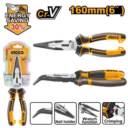 Тонкогубцы изогнутые INGCO HHBNP28160 INDUSTRIAL 160 мм