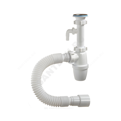 Сифон для умывальника бутылочный 1 1/4"x40 с гофрой 40х40/50 с отводом (штуцером), с удлиненным патрубком выпуск с нержавеющей решёткой D=63мм Орио А-32079