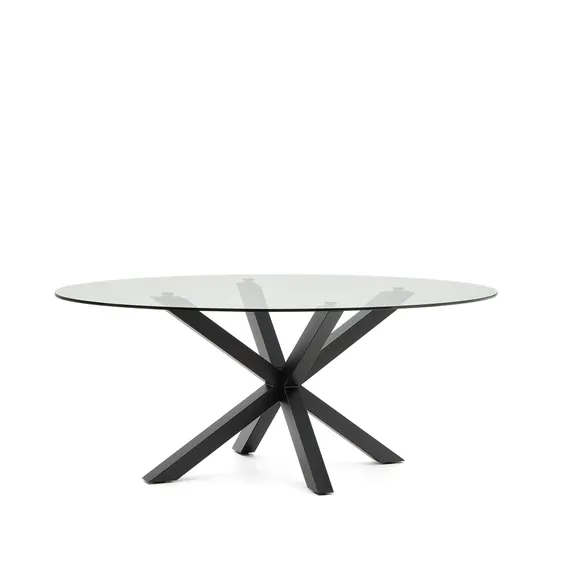 Овальный стол ARYA Argo из стекла, на стальных ножках с черной отделкой 200x100