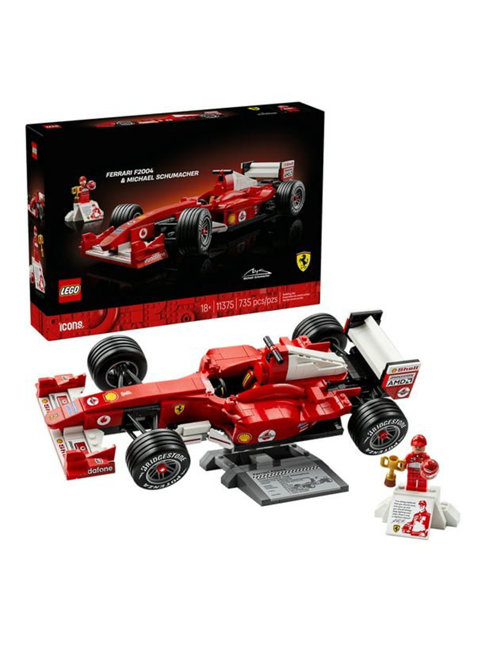 Конструктор Лего Иконс Ferrari F2004 и Михаэль Шумахер 11375 | LEGO Icons Michael Schumacher Формула-1 735 деталей 18+
