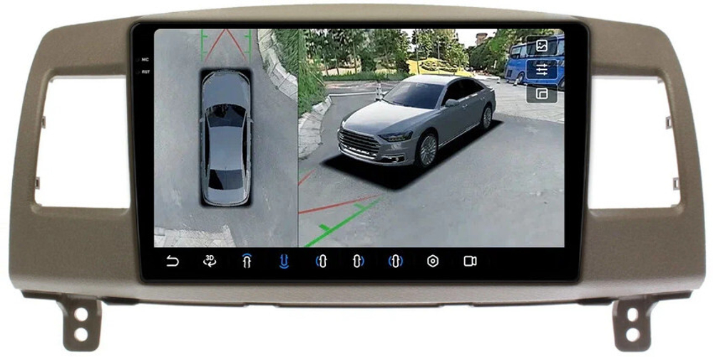 Магнитола для Toyota Mark II 110 2000-2004 (наверх, климат на ШГУ) - FarCar BX9-360-9110F2 монитор 9.5" 2K QLED на Android 13, 6Гб+128Гб, CarPlay, 4G SIM-слот, 4 камеры в комплекте