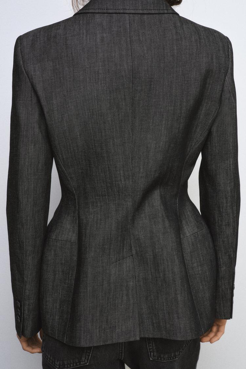 ZARA ДЖИНСОВЫЙ БЛЕЙЗЕР ZW COLLECTION, ЧЕРНЫЙ