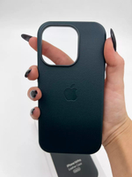 Кожаный чехол Leather Case iPhone 14 Pro | Green Темно-Зеленый