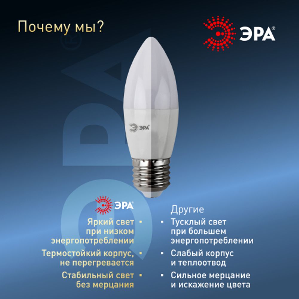 Лампа светодиодная ЭРА STD LED B35-11W-860-E27 11Вт свеча холодный дневной свет Е27 | Лампы cветодиодные Свеча (B/C)
