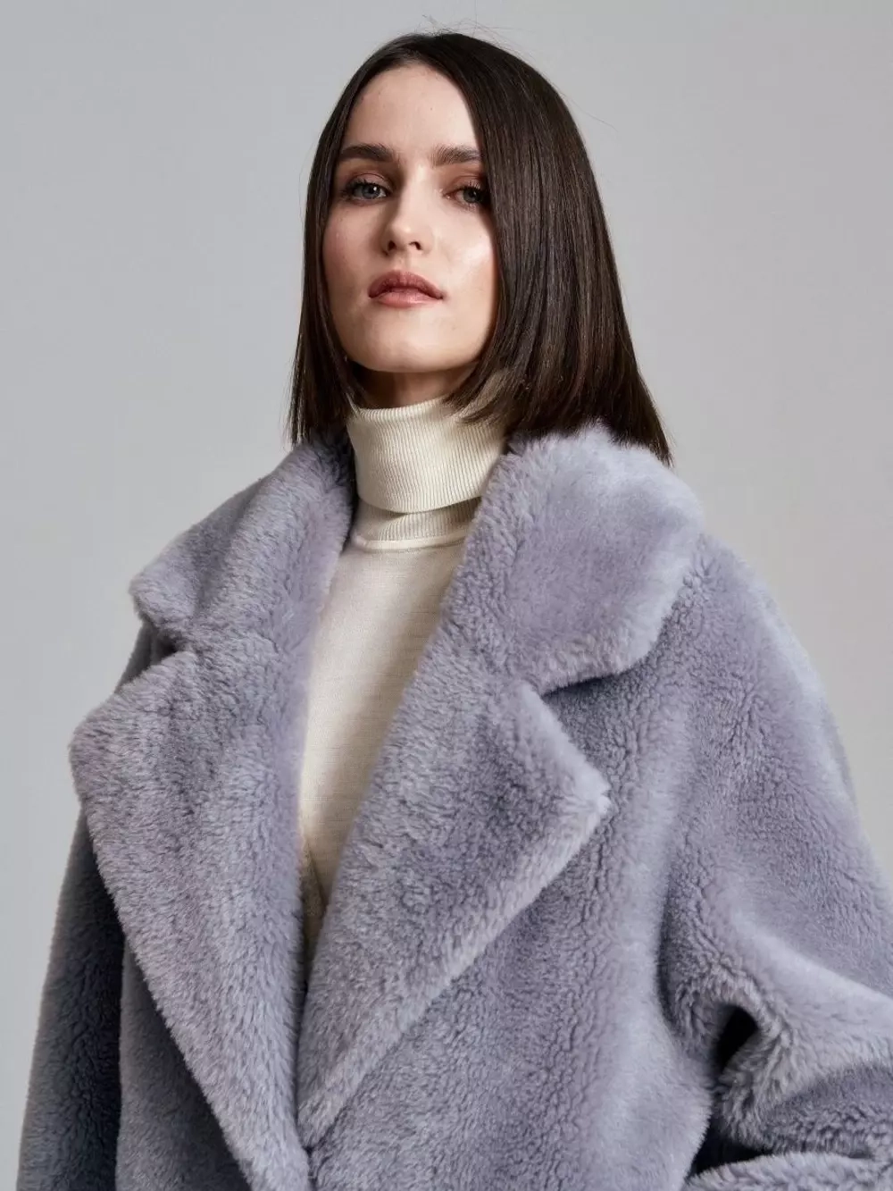 Шуба чебурашка длинная из овечьей шерсти, SilverFox (арт.S1072rm09bz)