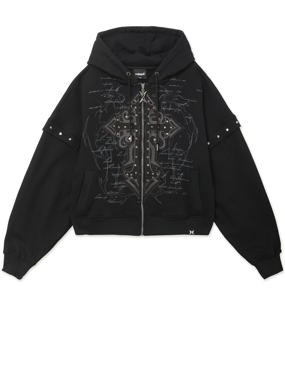 Женская Толстовка Black Grunge Cross Zip Up With Metal Studs