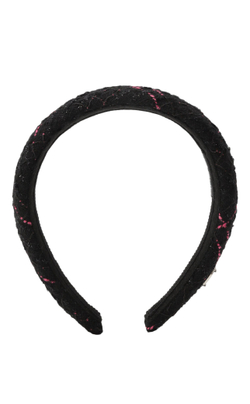 Ободок из черного твида с розовыми вставками