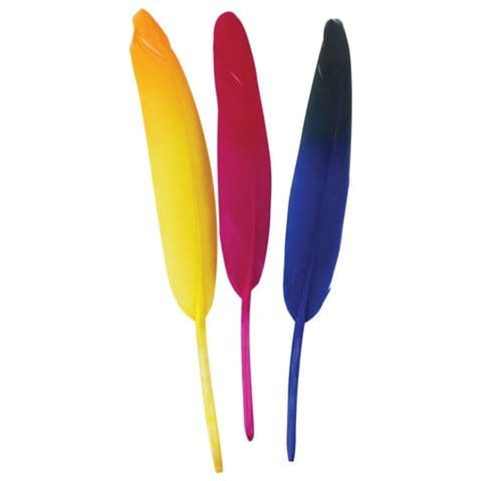 Перья декоративные "ПРЯМЫЕ", 10-15 см, 24 шт., (6 цветов, ДВУХЦВЕТНЫЕ)