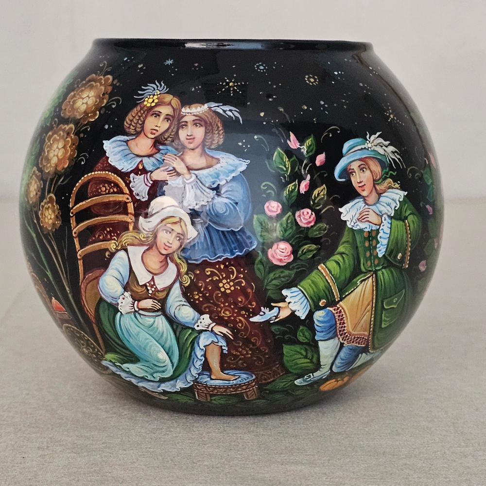 Вазочка с ручной росписью Палех "Золушка"