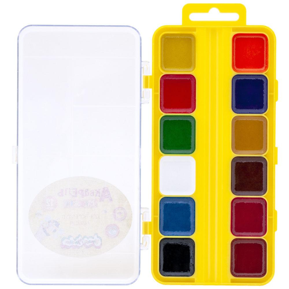 Акварель медовая, 12 цветов, без кисти, пластик (Каляка-Маляка)