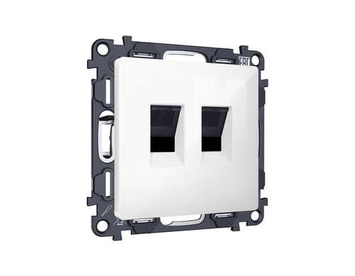 MA112110 Комплект механизма компьютерной двойной розетки RJ-45 с автоматической защитной шторкой ALFA Белый глянец QUANT (AP1121, VM189)