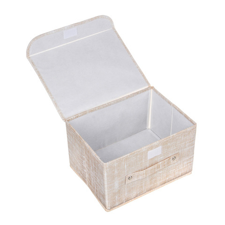 Кофр для хранения с крышкой тм VETTA ЛЁН, полиэстер, 38х24х24см, бежевый