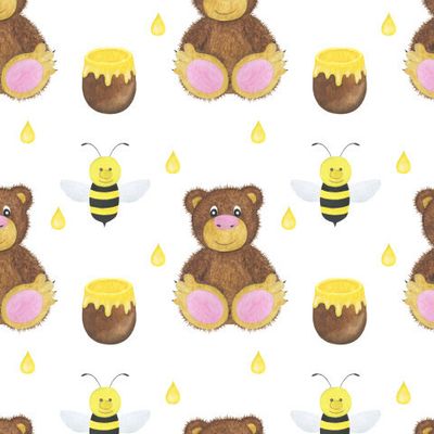 Мишка и мед акварель