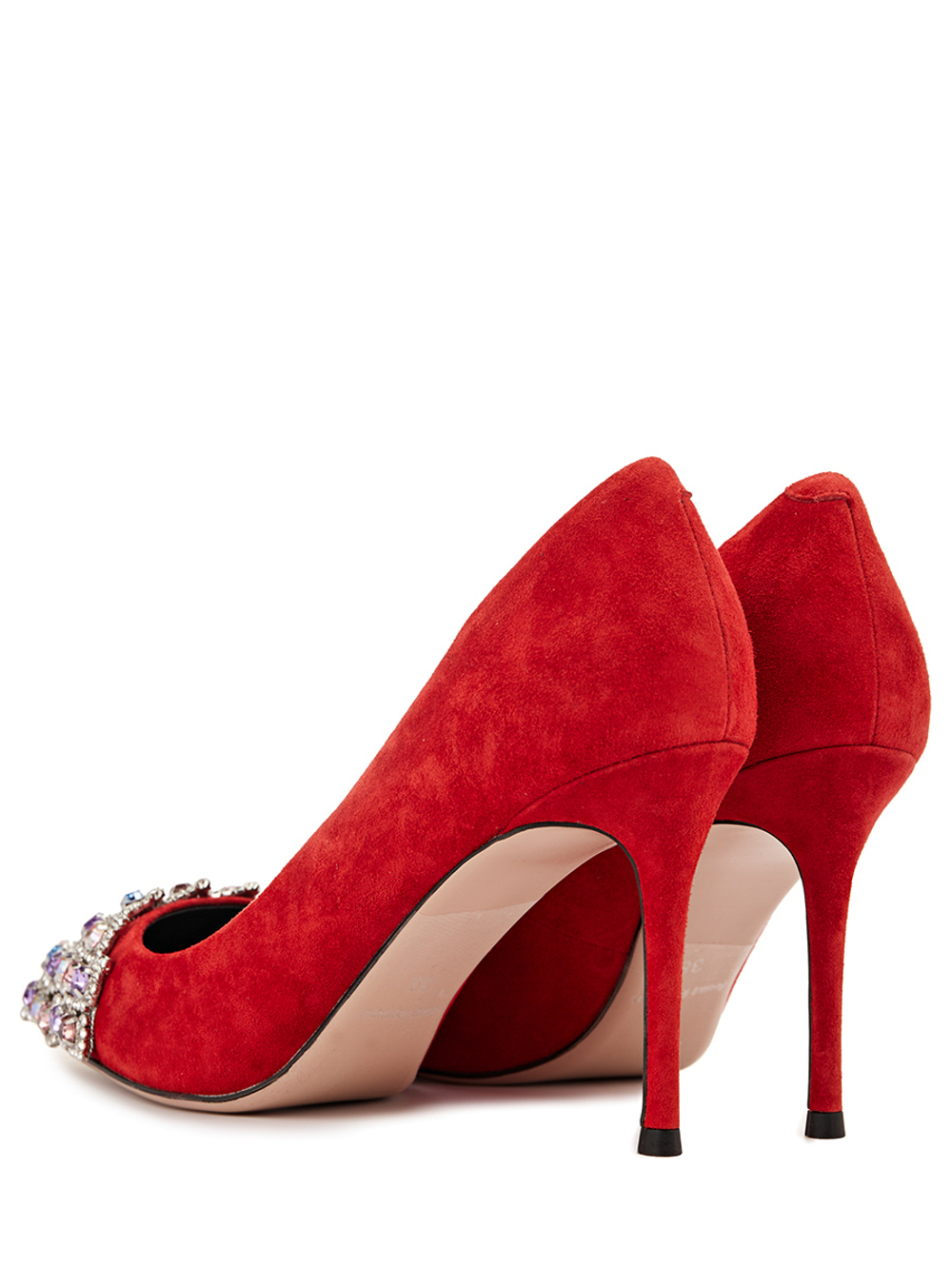 Женские туфли красные с декоративными камнями