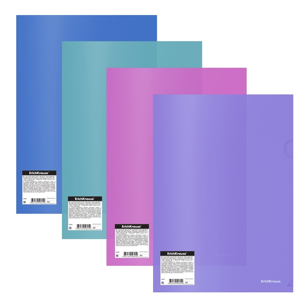 Папка-уголок Erich Krause, A4, 220х310 мм, 180 мкм, пластик,полупрозрачный, ассорти,"Glossy Vivid" (в пакете 24 шт.)