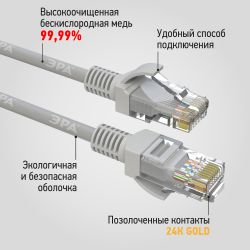 Патч корд ЭРА U/UTP неэкранированный 1 м, категория 5e, серый Cu