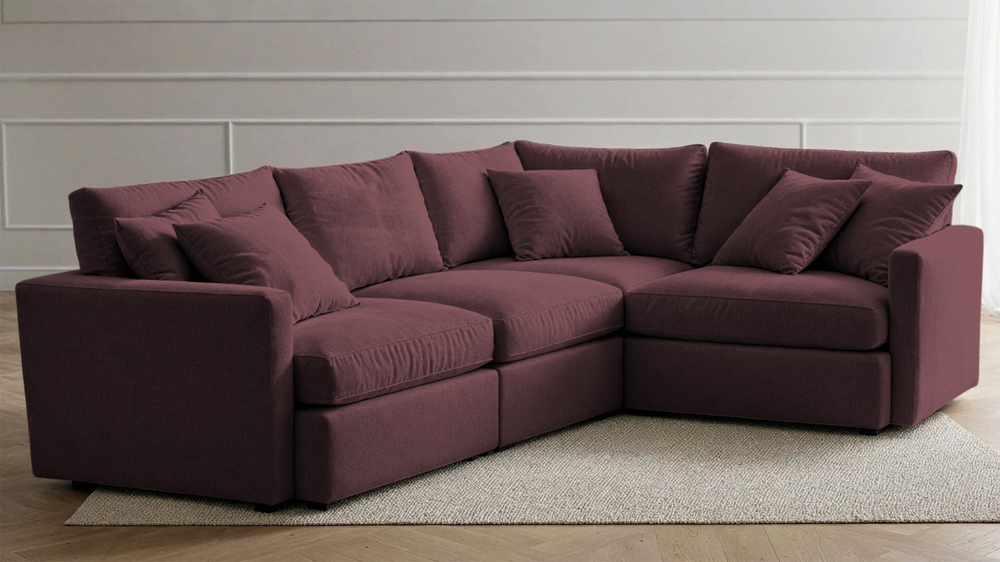Угловой диван Стелф ЭКО Velutto 15 231*185*90 см, пурпурный Велютто Еврокнижка Фиеста