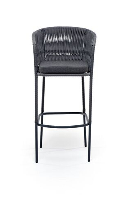 "Бордо" стул барный плетеный из роупа (колос), каркас из стали серый (RAL7022) муар, роуп серый 15мм, ткань темно-серая 019