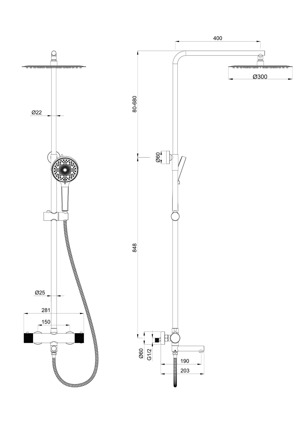 Душевая система с термостатом WONZON & WOGHAND, Темный графит (WW-88739902-BGM)