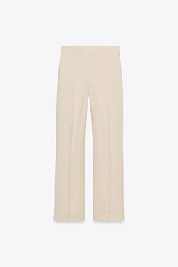 ZARA ПРЯМЫЕ БРЮКИ С ЭЛАСТИЧНЫМ ПОЯСОМ, ЭКРЮ