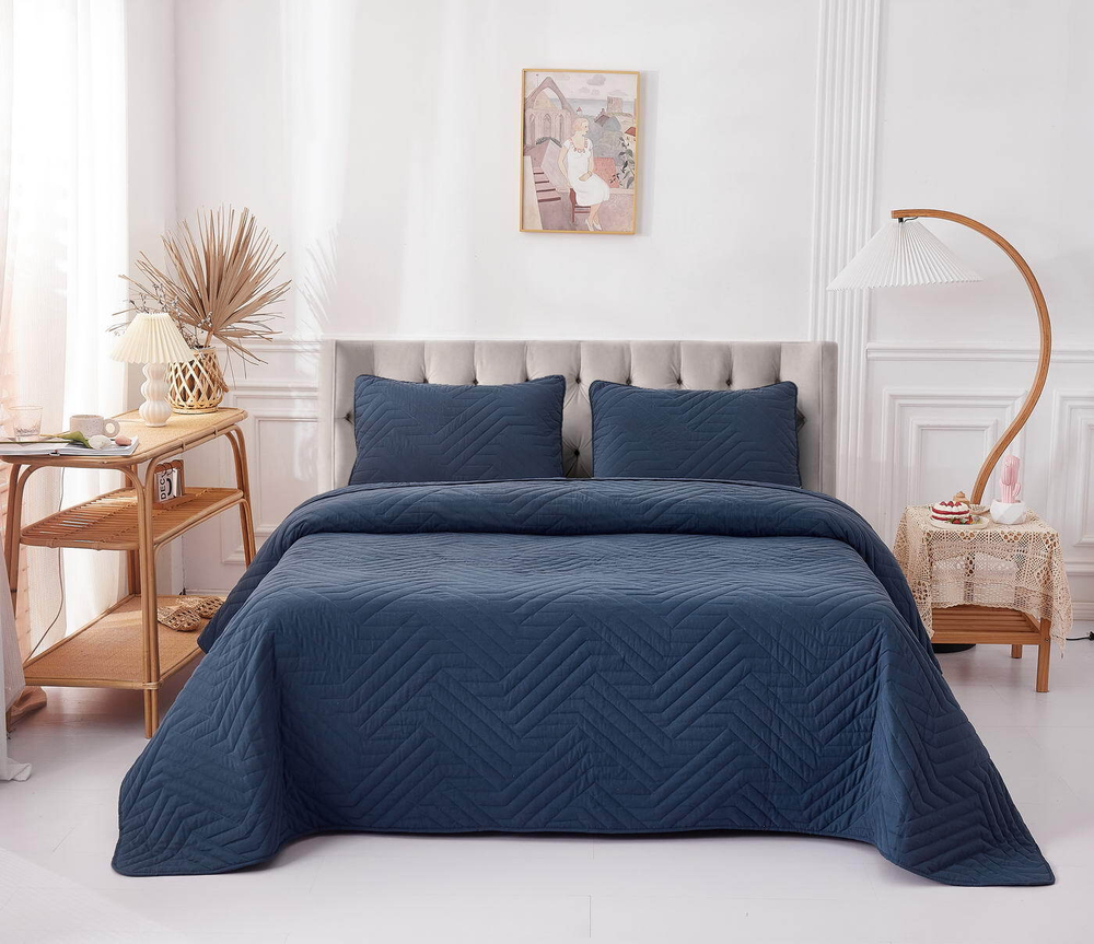 Покрывало 230х250 и 2 наволочки 50х70 Sofi De MarkO Мориц синее