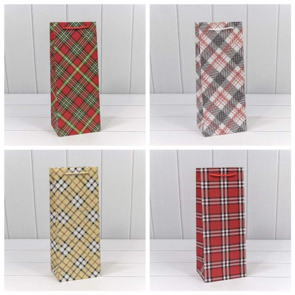 Пакет подарочный Под бутылку 13х35х11см "Цветы" (Микс)