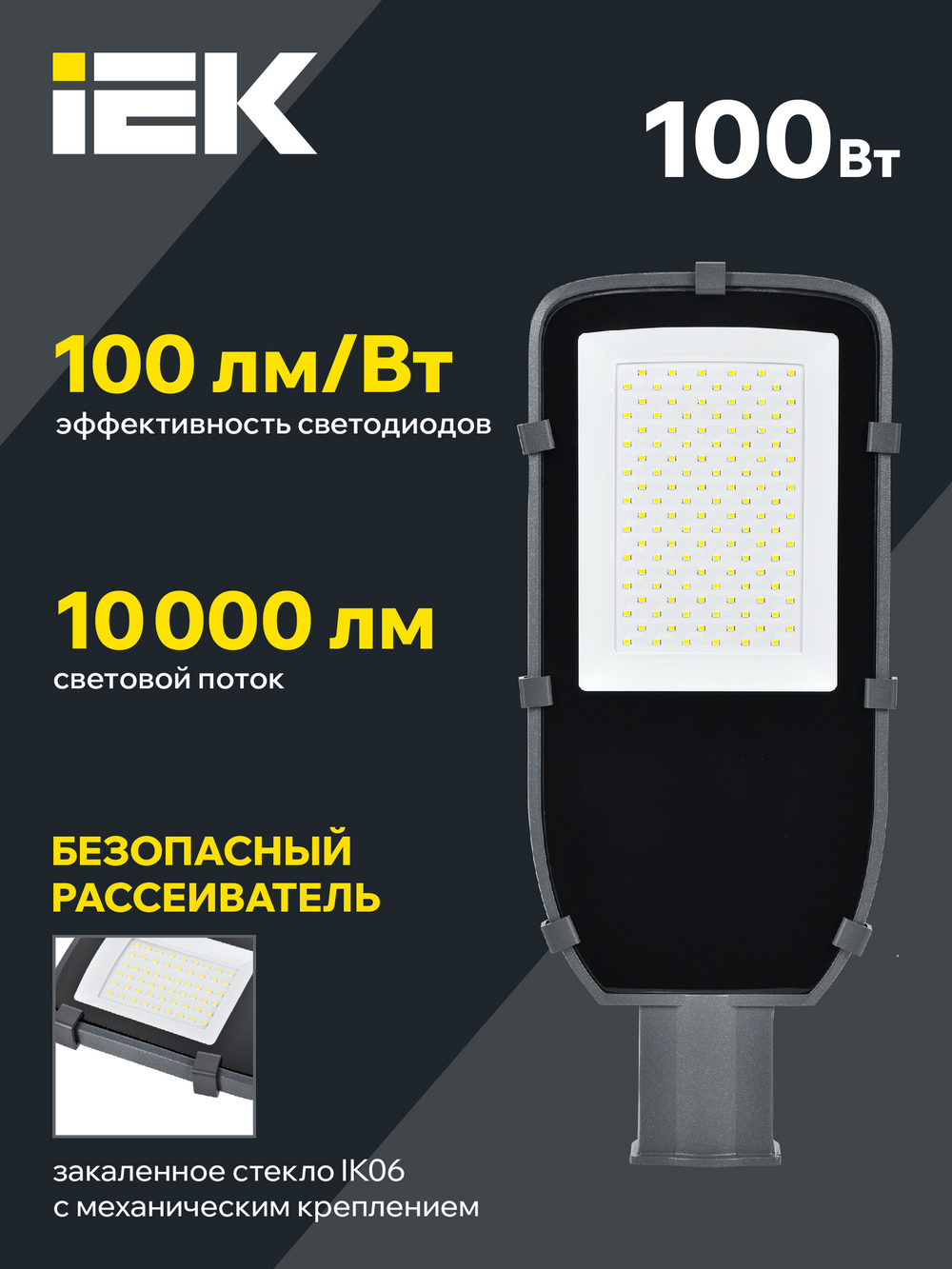 Светильник LED консольный ДКУ 1002-100Д 5000К IP65 серый IEK