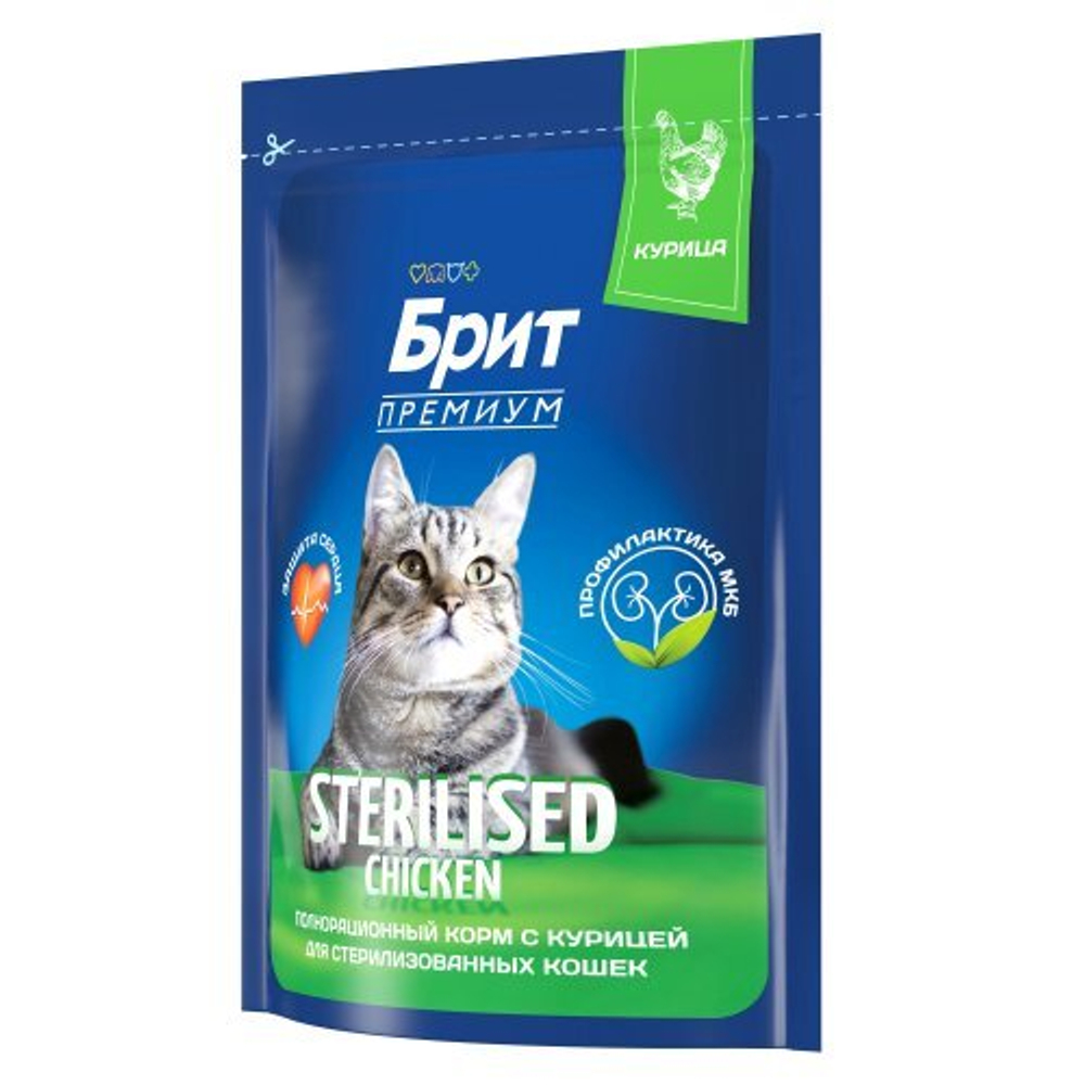 Сухой корм для кошек BRIT PREMIUM с курицей "Cat Sterilised Chicken", 0.4кг