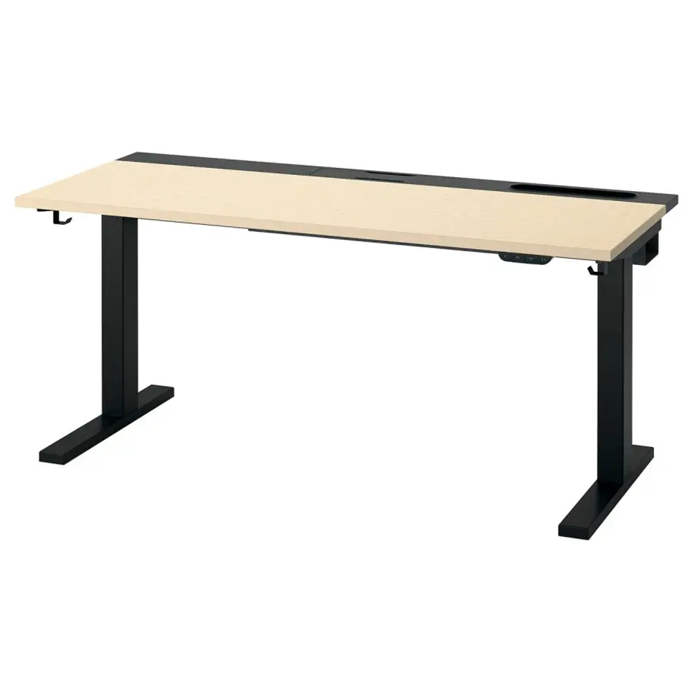 Письменный стол с регулировкой по высоте - IKEA MITTZON/МИТТЗОН ИКЕА, черный/под беленый дуб