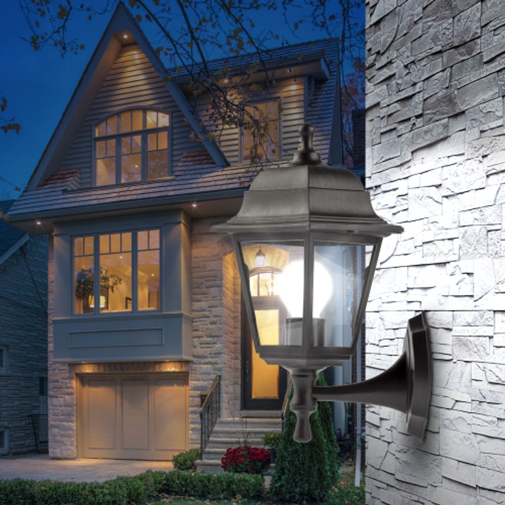 Садово-парковый светильник ЭРА НБУ 04-60-001 черный 4 гранный настенный IP44 Е27 max60Вт