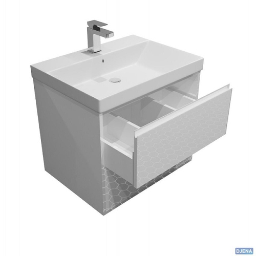 Комплект Тумба Djena Каролина 65 подвеcная 2 ящика Белая + Раковина Seta 7 65 D104120654401