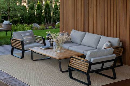 Диванная группа из алюминия Joygarden АУРА, темно-серый графит, светло-серый