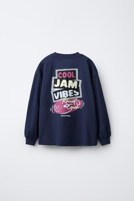 ZARA ФУТБОЛКА С РЕЛЬЕФНЫМ ПРИНТОМ, СИНИЙ