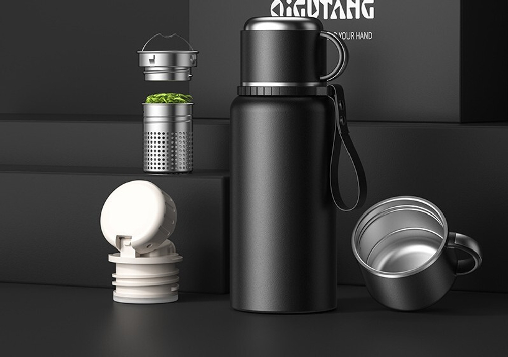 Термос большой емкости из нержавеющей стали с функцией разделения воды и чая