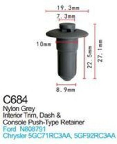 Клипса для крепления внутренней обшивки а/м Форд пластиковая (100шт/уп.) Forsage клипса C0684(Ford)