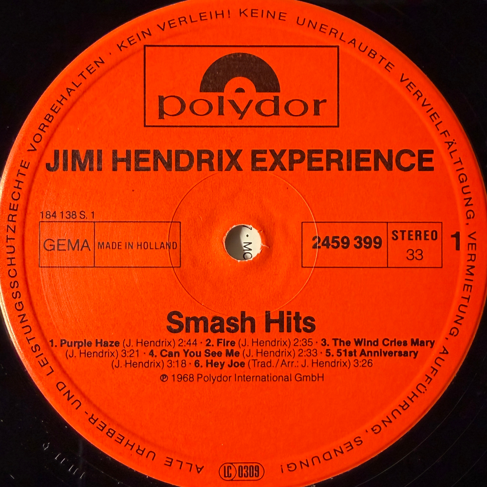 Jimi Hendrix Experience ‎– Smash Hits (Германия 1980г.) Т