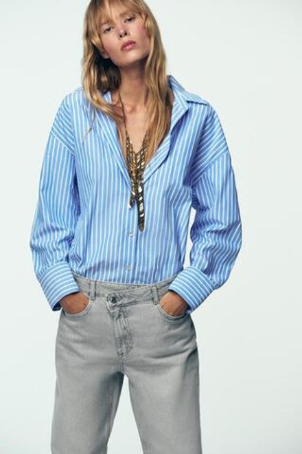 ZARA ДЖИНСЫ Z1975 STRAIGHT С ВЫСОКОЙ ПОСАДКОЙ И ПЕРЕКРЕЩЕННОЙ ТАЛИЕЙ, СВЕТЛО-СЕРЫЙ