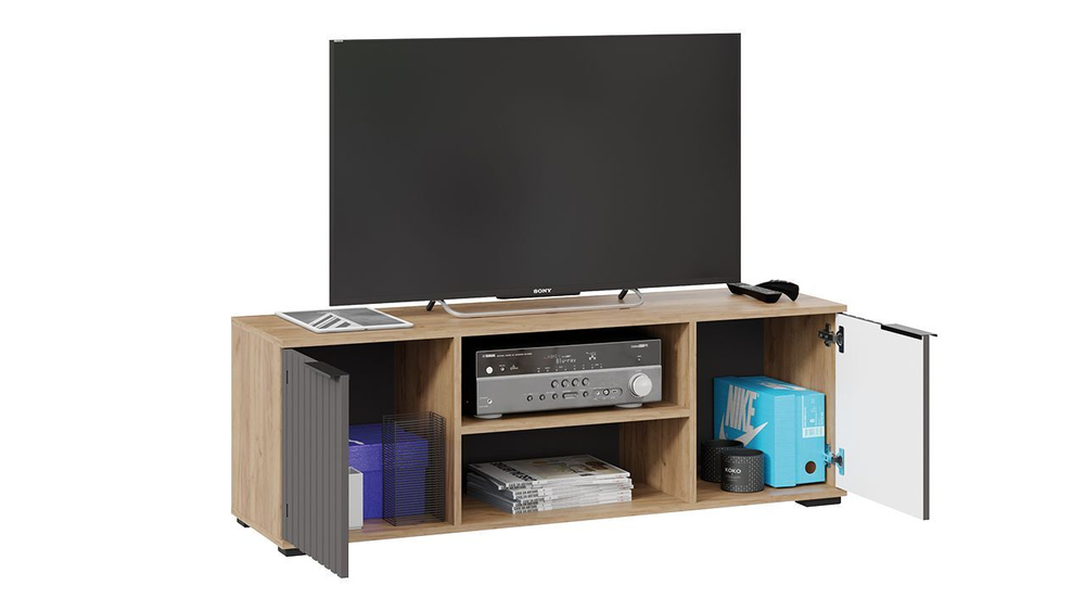 Тумба под телевизор напольная Дуб Крафт золотой/Белый матовый 133х37х45 см