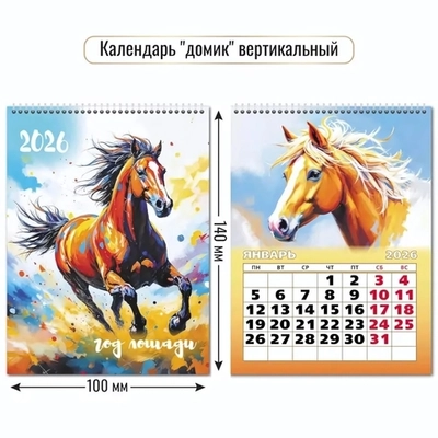 Календарь-домик вертикальный 2026 символ года Конь ретивый