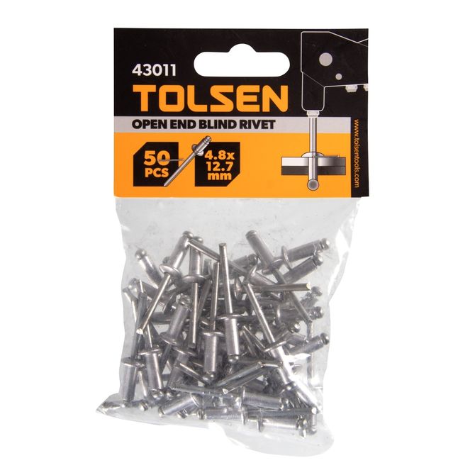 TOLSEN (TT43011) Набор заклепок алюминиевых, 4,8 х 12,7 мм, 50 шт