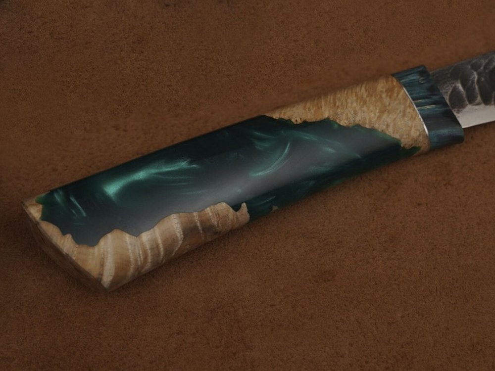 Якутский нож "Амга", сталь Х12МФ, рукоять стабилизированная карельская береза/акрил