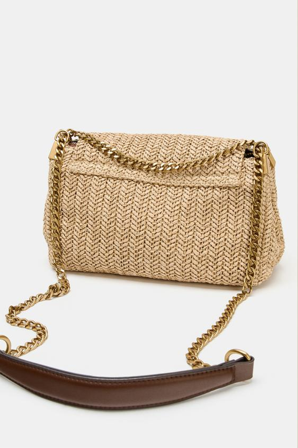 ZARA СУМКА ЧЕРЕЗ ПЛЕЧО С МЕТАЛЛИЧЕСКОЙ ЦЕПОЧКОЙ, СВЕТЛО-БЕЖЕВЫЙ