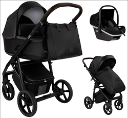 Детская коляска Roan Esso 2025 Кожа 3 в 1 с автокреслом Tutis Elo Black ESSK/210/1 Black /Black/руч.Тем.коричневый