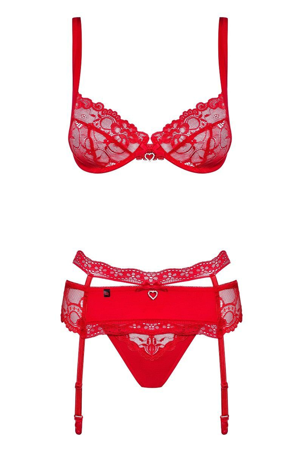 Чувственный ажурный комплект Heartina из 3 предметов (Размер: S-M) (Цвет: красный)